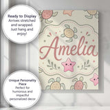 Personalised Name Cute Sea Turtle and Custom Modern Room Accent Creative Decorator Style Canvas Wall Art Print Decor Picture Ready to Hang