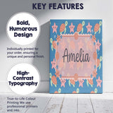 Personalised Name Cute Sea Turtle and Custom Modern Room Accent Creative Decorator Style Canvas Wall Art Print Decor Picture Ready to Hang