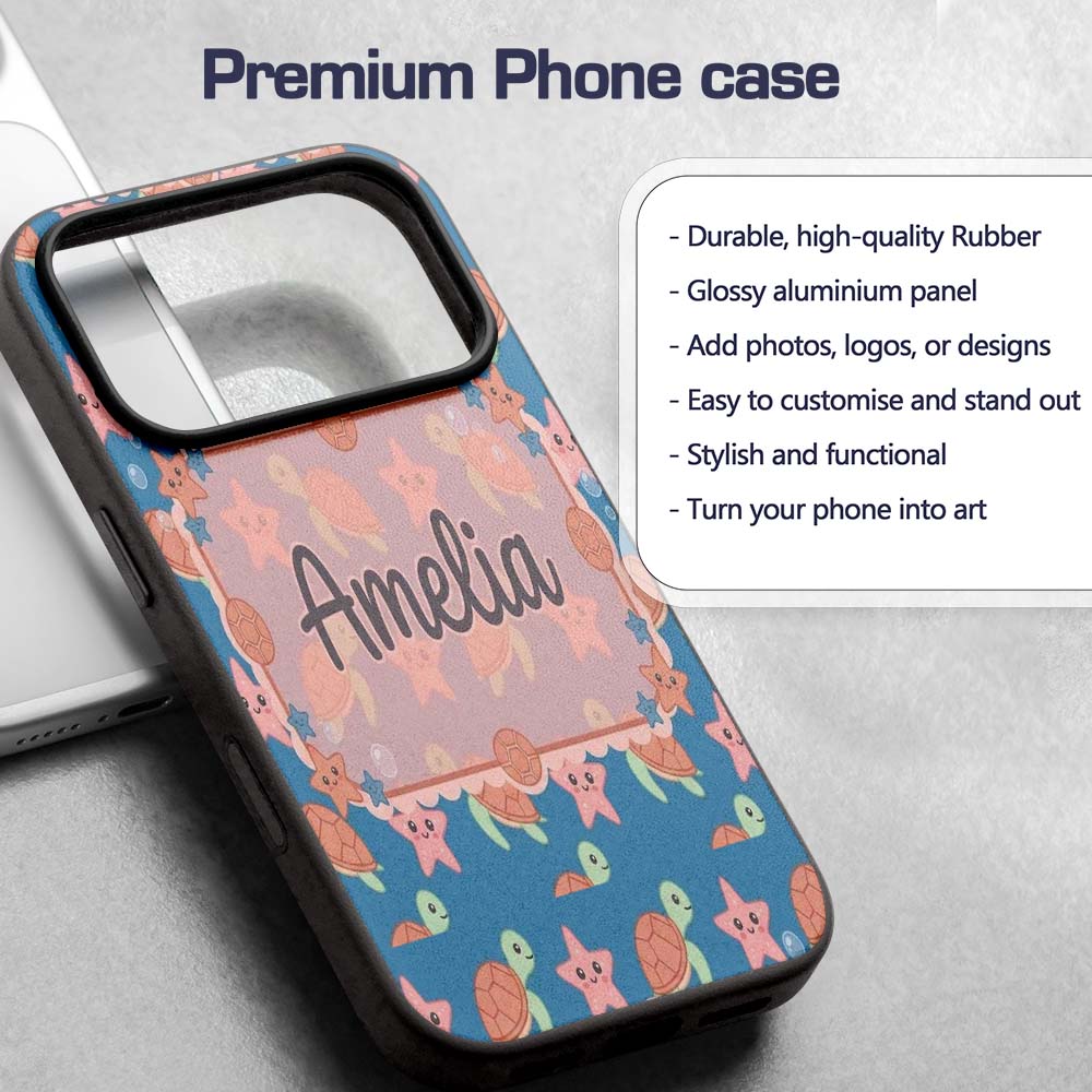 Cute Sea Turtle and Starfish Blue Ocean Seamless Custom Name Protective Phone Case Mobile Cover Durable Everyday Smartphone Shock Resistant