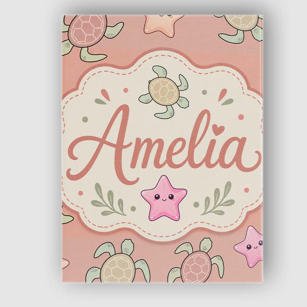 Personalised Name Cute Sea Turtle and Custom Modern Room Accent Creative Decorator Style Canvas Wall Art Print Decor Picture Ready to Hang