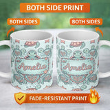 Personalized Custom Name Cute Sea Turtle and Starfish Teal Ocean Seamless Pattern Name 11oz Ceramic Coffee Tea Mug White Large Handle