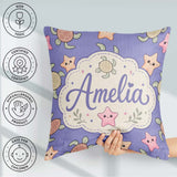 Custom Name Sea Turtle and Starfish Purple Seamless Pattern Name Square Filled Cushion Throw Pillow Sofa Bed Home Decor Zip Washable UK Made