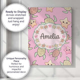 Personalised Name Cute Sea Turtle and Custom Modern Room Accent Creative Decorator Style Canvas Wall Art Print Decor Picture Ready to Hang