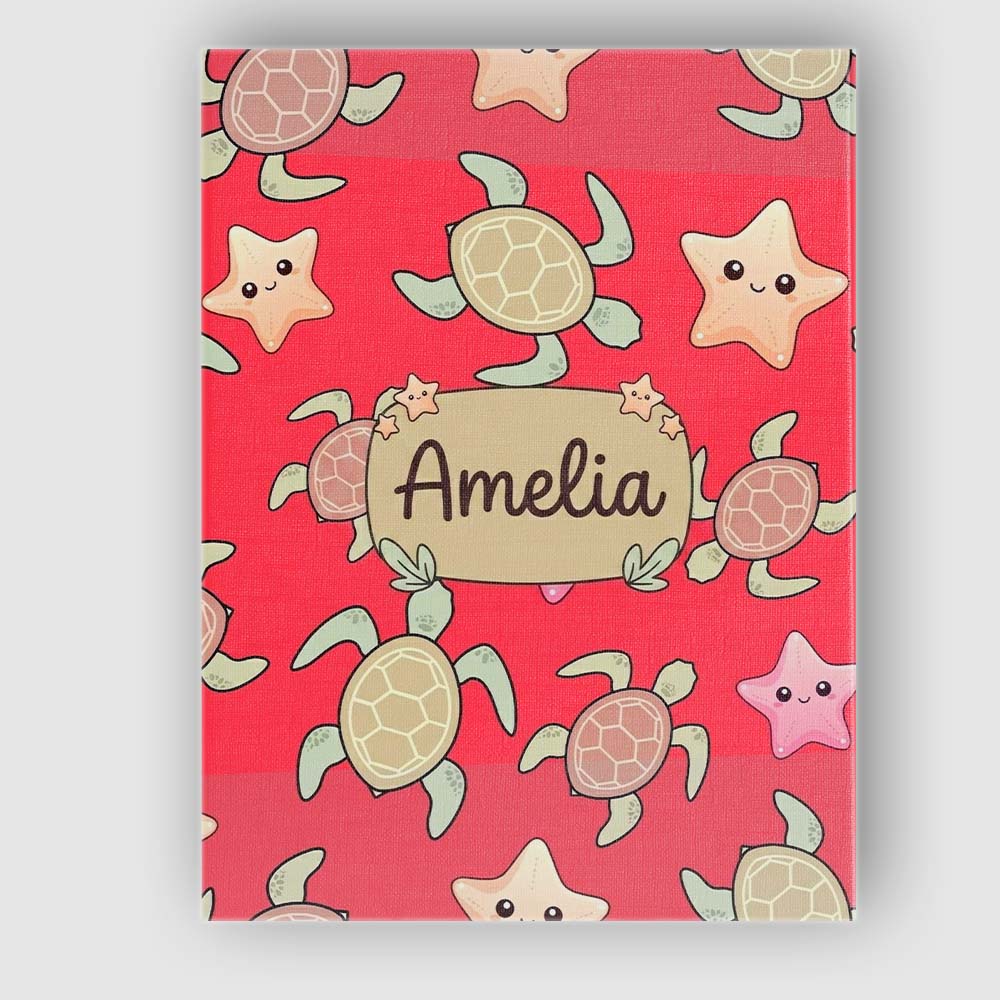 Personalised Name Cute Sea Turtle and Custom Modern Room Accent Creative Decorator Style Canvas Wall Art Print Decor Picture Ready to Hang