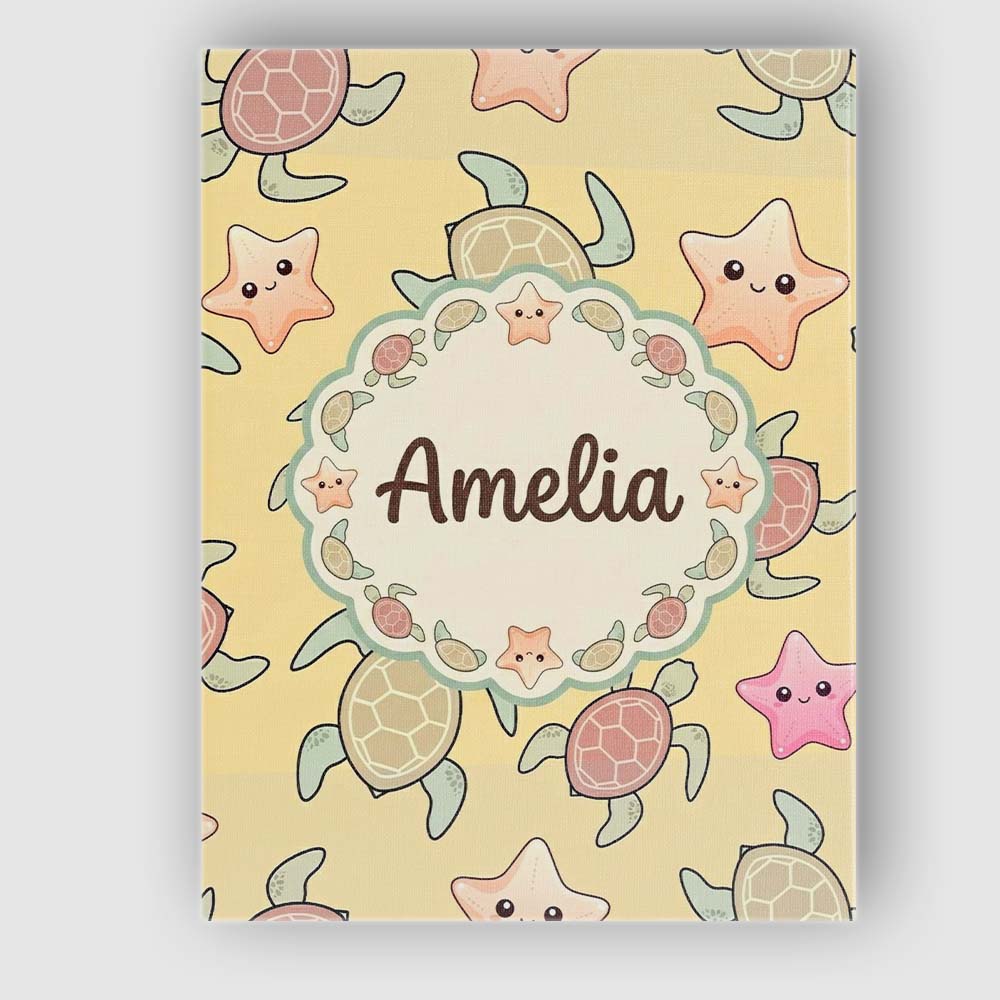 Personalised Name Cute Sea Turtle and Custom Modern Room Accent Creative Decorator Style Canvas Wall Art Print Decor Picture Ready to Hang