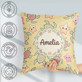Custom Name Cute Sea and Starfish Sandy Beige Ocean Pattern Name Square Filled Cushion Throw Pillow Sofa Bed Home Decor Zip Washable UK Made