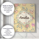 Personalised Name Cute Sea Turtle and Custom Modern Room Accent Creative Decorator Style Canvas Wall Art Print Decor Picture Ready to Hang