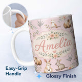 Personalized Custom Name Cute Woodland Animals Koala Kangaroo Bear Floral Pattern Mauve 11oz Ceramic Coffee Tea Mug White Large Handle