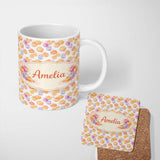 Personalized Custom Name Pastel Cream Swirl Meringue Dessert Seamless Pattern Lovely 11oz Ceramic Coffee Tea Mug White Large Handle