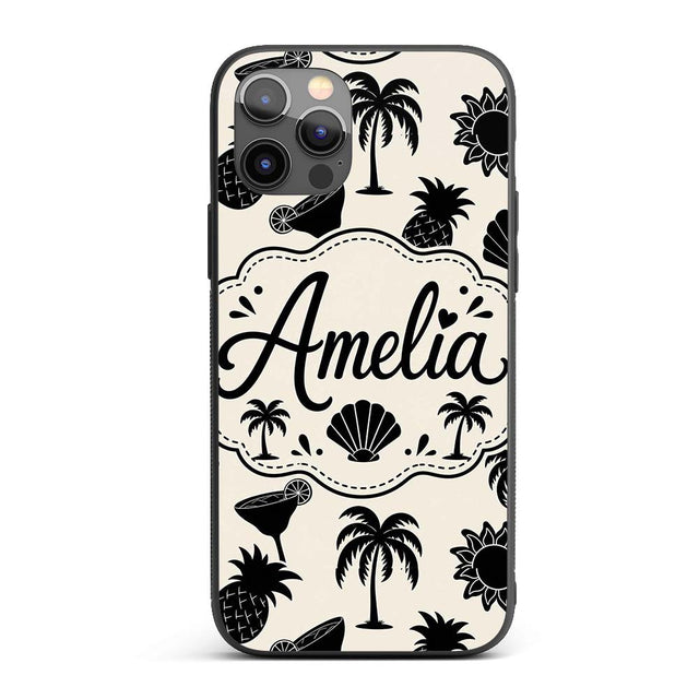 Tropical Beach Pineapple Palm Cocktail Shell Custom Name Protective Phone Case Mobile Cover Durable Everyday Smartphone Shock Resistant
