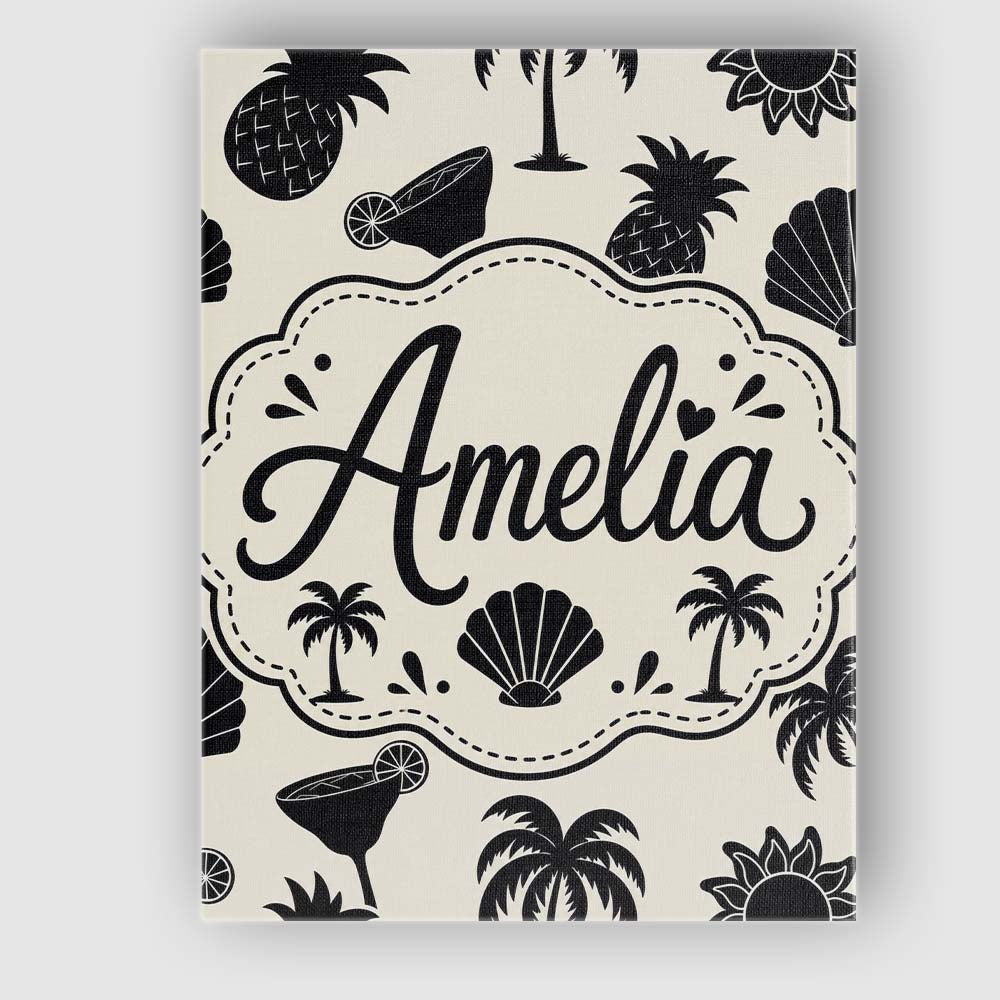 Personalised Name Tropical Beach Pineapple Custom  Unique Gift Idea Elegant Feature Canvas Wall Art Print Decor Picture Ready to Hang