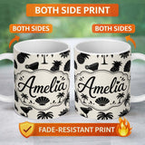Personalized Custom Name Tropical Beach Pineapple Palm Cocktail Shell Seamless Pattern Name 11oz Ceramic Coffee Tea Mug White Large Handle