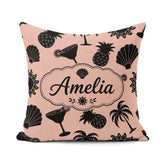 Custom Name Tropical Silhouette Palm Pineapple Cocktail Seamless Square Filled Cushion Throw Pillow Sofa Bed Home Decor Zip Washable UK Made