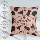 Custom Name Tropical Silhouette Palm Pineapple Cocktail Seamless Square Filled Cushion Throw Pillow Sofa Bed Home Decor Zip Washable UK Made