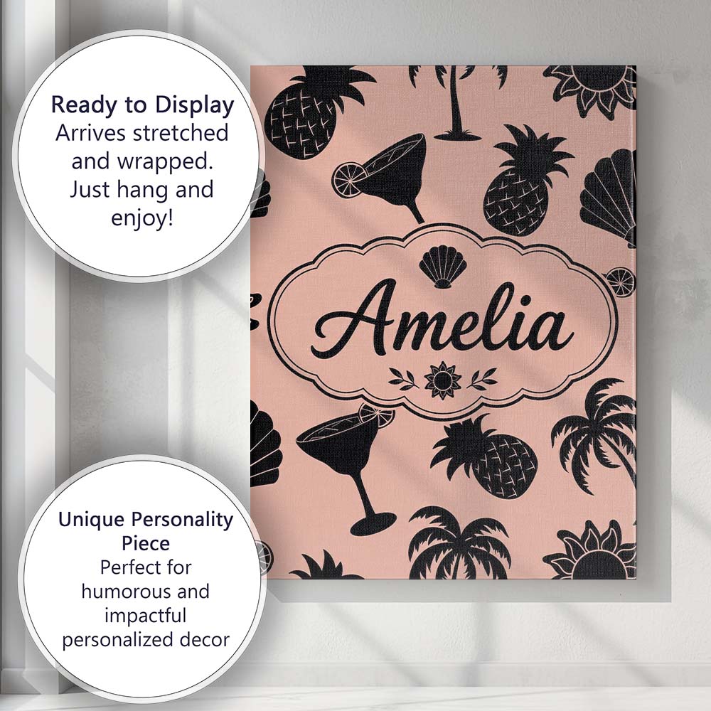 Personalised Name Tropical Beach Silhouette Custom  Bespoke Interior Contemporary Canvas Wall Art Print Decor Picture Ready to Hang