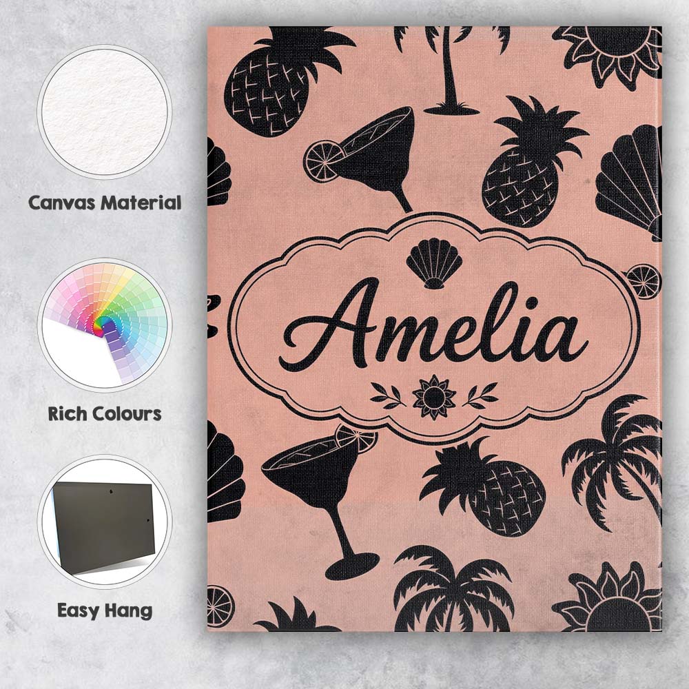 Personalised Name Tropical Beach Silhouette Custom  Bespoke Interior Contemporary Canvas Wall Art Print Decor Picture Ready to Hang