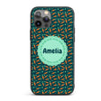 Cute Minimal Carrot and Clover Tossed Dark Teal Custom Name Protective Phone Case Mobile Cover Durable Everyday Smartphone Shock Resistant