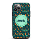 Cute Minimal Carrot and Clover Tossed Dark Teal Custom Name Protective Phone Case Mobile Cover Durable Everyday Smartphone Shock Resistant