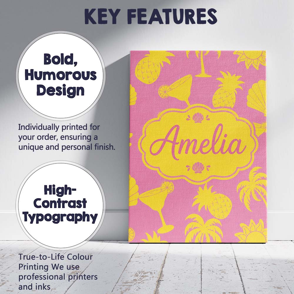 Personalised Name Tropical Beach Yellow Custom  Modern Room Accent Elegant Feature Canvas Wall Art Print Decor Picture Ready to Hang