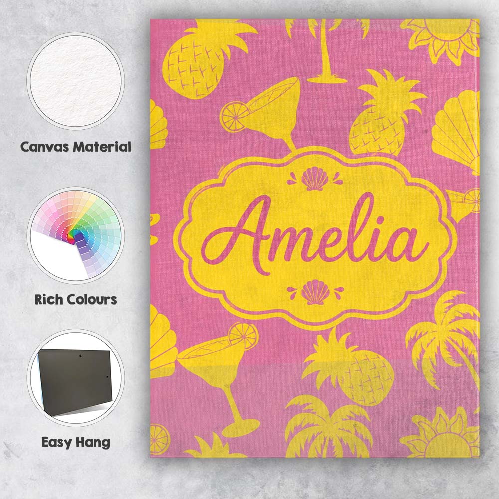 Personalised Name Tropical Beach Yellow Custom  Modern Room Accent Elegant Feature Canvas Wall Art Print Decor Picture Ready to Hang