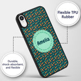 Cute Minimal Carrot and Clover Tossed Dark Teal Custom Name Protective Phone Case Mobile Cover Durable Everyday Smartphone Shock Resistant