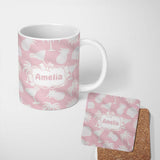 Personalized Custom Name Tropical Beach Soft Pastel Palm Pineapple Cocktail Shell Seamless 11oz Ceramic Coffee Tea Mug White Large Handle