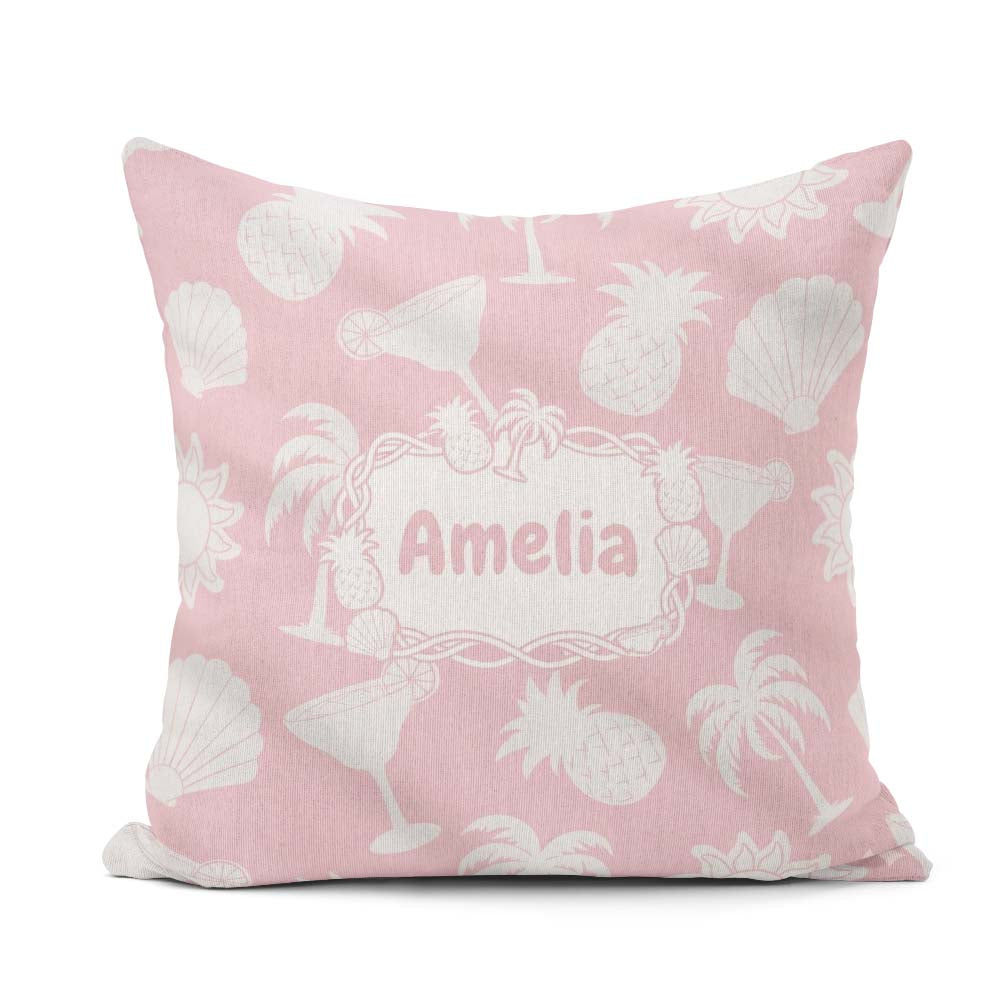 Custom Name Tropical Beach Soft Palm Pineapple Cocktail Seamless Square Filled Cushion Throw Pillow Sofa Bed Home Decor Zip Washable UK Made