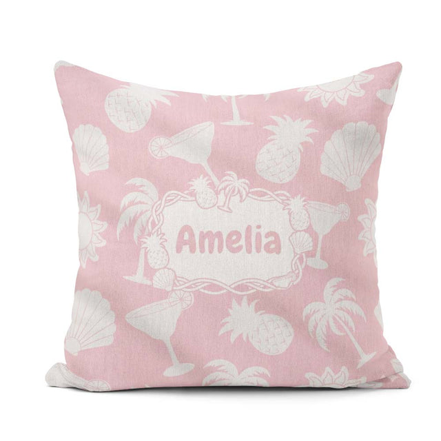 Custom Name Tropical Beach Soft Palm Pineapple Cocktail Seamless Square Filled Cushion Throw Pillow Sofa Bed Home Decor Zip Washable UK Made