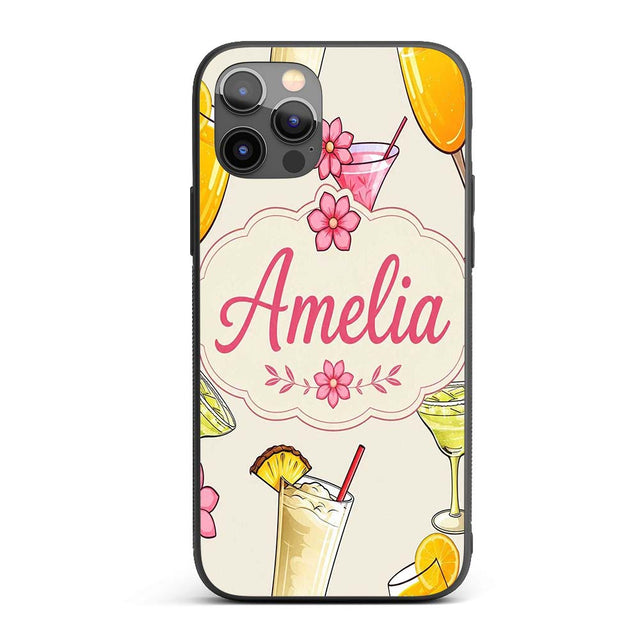 Colorful Cocktail Drinks Summer Party Seamless Custom Name Protective Phone Case Mobile Cover Durable Everyday Smartphone Shock Resistant