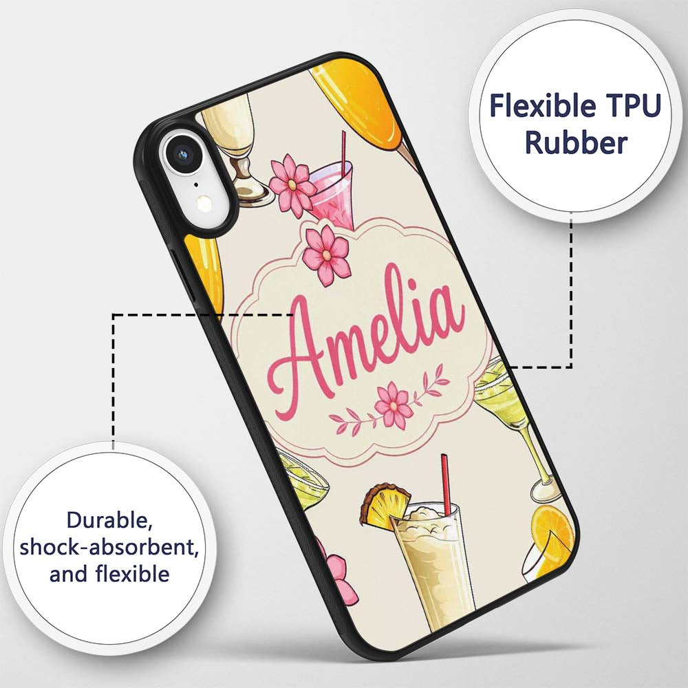 Colorful Cocktail Drinks Summer Party Seamless Custom Name Protective Phone Case Mobile Cover Durable Everyday Smartphone Shock Resistant