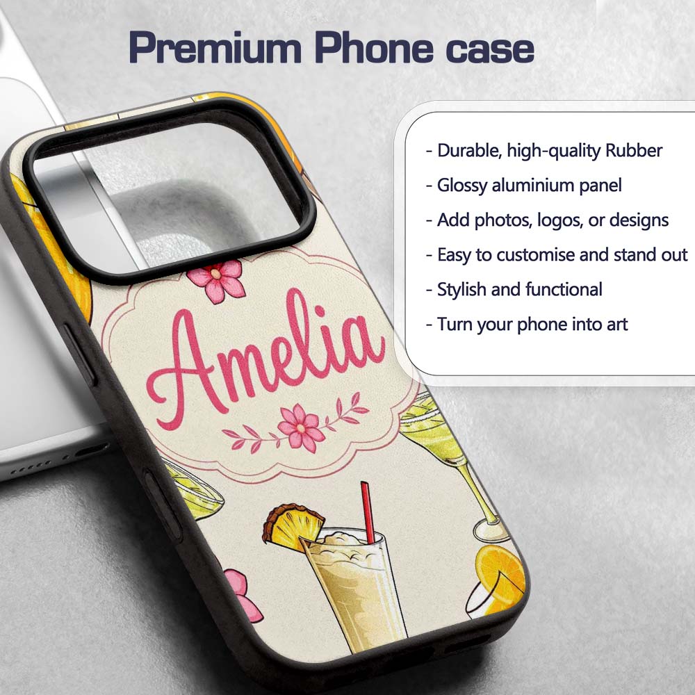 Colorful Cocktail Drinks Summer Party Seamless Custom Name Protective Phone Case Mobile Cover Durable Everyday Smartphone Shock Resistant