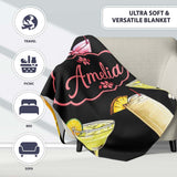 Colorful Cocktail Drinks Dark Background Summer Party Seamless  Personalised Custom Name Super Soft Fleece Blanket Bed Sofa Throw