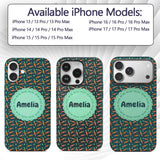 Cute Minimal Carrot and Clover Tossed Dark Teal Custom Name Protective Phone Case Mobile Cover Durable Everyday Smartphone Shock Resistant
