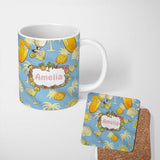 Personalized Custom Name Colorful Cocktail Drinks Blue Background Summer Party Seamless 11oz Ceramic Coffee Tea Mug White Large Handle