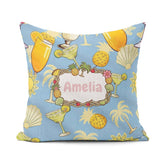 Custom Name Colorful Cocktail Drinks Blue Summer Party Seamless Square Filled Cushion Throw Pillow Sofa Bed Home Decor Zip Washable UK Made