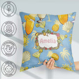 Custom Name Colorful Cocktail Drinks Blue Summer Party Seamless Square Filled Cushion Throw Pillow Sofa Bed Home Decor Zip Washable UK Made