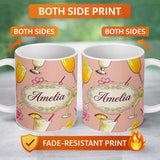 Personalized Custom Name Colorful Cocktail Drinks Peach Background Summer Party Seamless 11oz Ceramic Coffee Tea Mug White Large Handle
