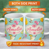 Personalized Custom Name Colorful Cocktail Drinks Mint Background Summer Party Seamless 11oz Ceramic Coffee Tea Mug White Large Handle