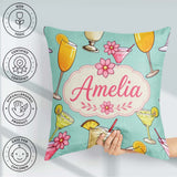 Custom Name Colorful Cocktail Drinks Mint Summer Party Seamless Square Filled Cushion Throw Pillow Sofa Bed Home Decor Zip Washable UK Made