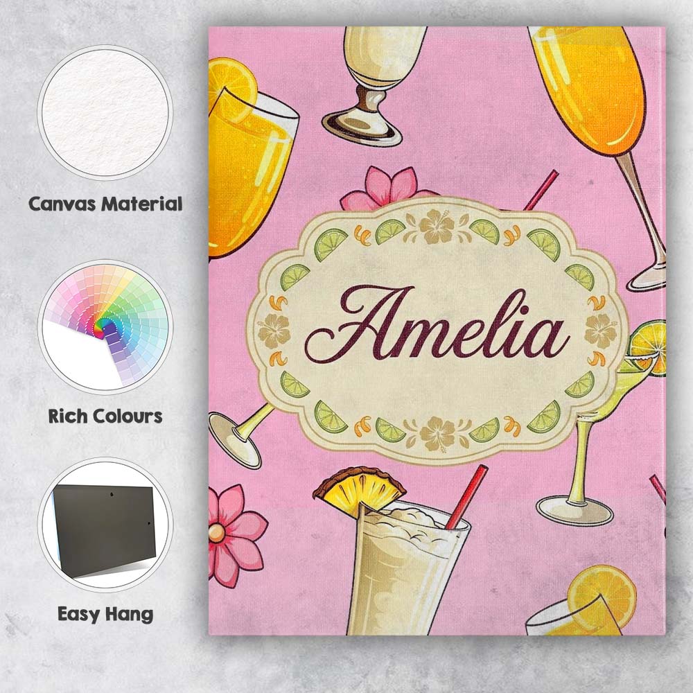 Personalised Name Colorful Cocktail Drinks Custom  Unique Gift Idea Elegant Feature Canvas Wall Art Print Decor Picture Ready to Hang