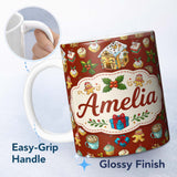 Personalized Custom Name Gingerbread House Cupcake Candy Christmas Seamless Pattern Lovely 11oz Ceramic Coffee Tea Mug White Large Handle