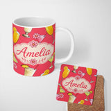 Personalized Custom Name Colorful Cocktail Drinks Red Background Summer Party Seamless 11oz Ceramic Coffee Tea Mug White Large Handle