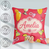 Custom Name Colorful Cocktail Drinks Red Background Summer Party Square Filled Cushion Throw Pillow Sofa Bed Home Decor Zip Washable UK Made