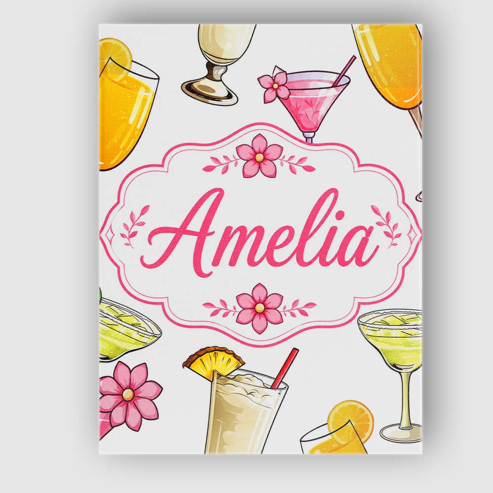 Personalised Name Colorful Cocktail Drinks Custom  Unique Gift Idea Elegant Feature Canvas Wall Art Print Decor Picture Ready to Hang
