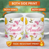 Personalized Custom Name Colorful Cocktail Drinks Grey Background Summer Party Seamless 11oz Ceramic Coffee Tea Mug White Large Handle