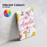 Personalised Name Colorful Cocktail Drinks Custom  Unique Gift Idea Elegant Feature Canvas Wall Art Print Decor Picture Ready to Hang
