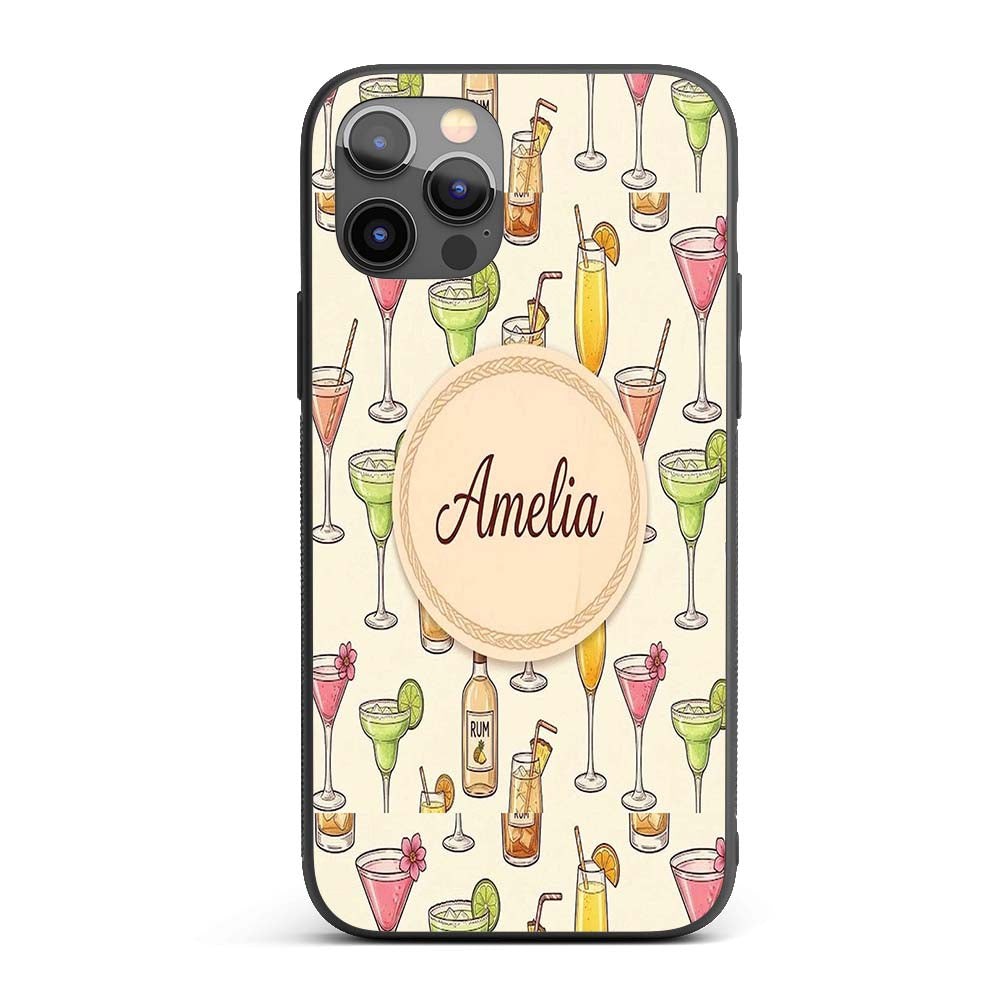 Colorful Cocktail Drinks Yellow Background Summer Custom Name Protective Phone Case Mobile Cover Durable Everyday Smartphone Shock Resistant