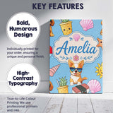 Personalised Name Cute Summer Dog Blue Custom  Modern Room Accent Elegant Feature Canvas Wall Art Print Decor Picture Ready to Hang