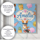 Personalised Name Cute Summer Dog Blue Custom  Modern Room Accent Elegant Feature Canvas Wall Art Print Decor Picture Ready to Hang