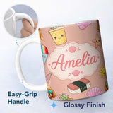 Personalized Custom Name Cute Summer Dog Sunglasses Ice Cream Starfish Seamless Pattern 11oz Ceramic Coffee Tea Mug White Large Handle
